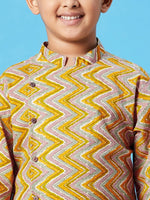 Boy's Sequential Printed Kurta Set Mustard Yellow