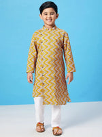 Boy's Sequential Printed Kurta Set Mustard Yellow