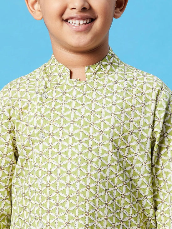 Boy's Wear Pro Printed Kurta Set Green