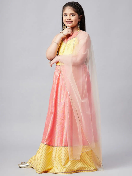 Girl's Orderly Printed Lehenga Pink