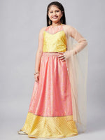 Girl's Orderly Printed Lehenga Pink