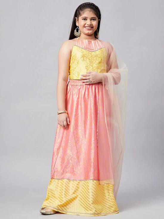 Girl's Orderly Printed Lehenga Pink