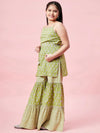 Girl's Elegant Printed Kurti Set Green