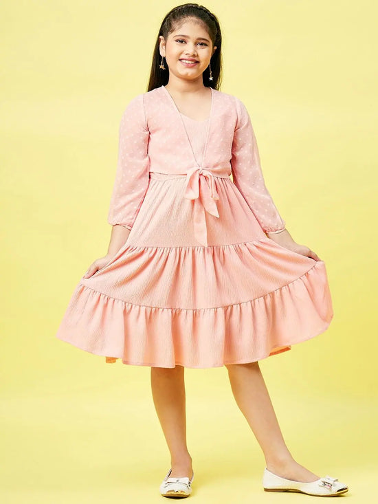 Girl's Piece Solid Dress Peach