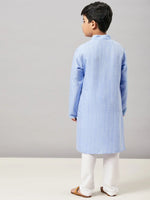 Boy's Made Solid Kurta set with Jacket Blue