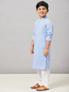 Boy's Made Solid Kurta set with Jacket Blue