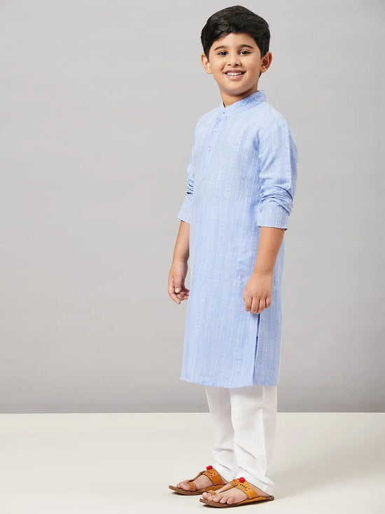 Boy's Made Solid Kurta set with Jacket Blue