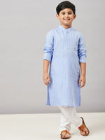 Boy's Made Solid Kurta set with Jacket Blue