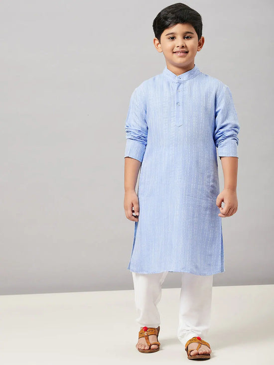 Boy's Made Solid Kurta set with Jacket Blue