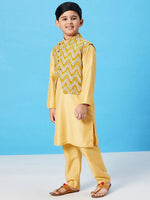 Boy's Showy Apparel Printed Kurta set with Jacket Yellow