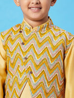 Boy's Showy Apparel Printed Kurta set with Jacket Yellow