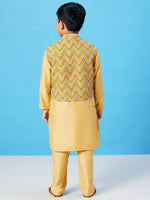 Boy's Showy Apparel Printed Kurta set with Jacket Yellow