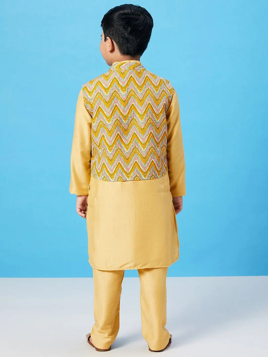 Boy's Showy Apparel Printed Kurta set with Jacket Yellow