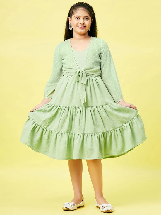 Girl's Thick Solid Dress Green