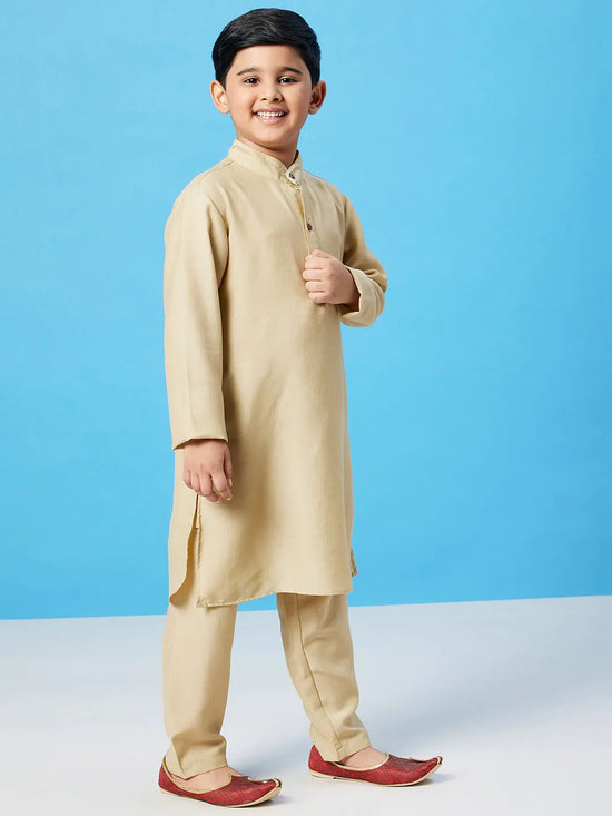 Boy's Term Vogue Solid Kurta Set Golden