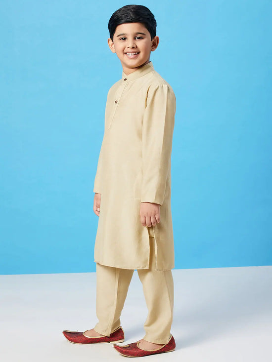 Boy's Term Vogue Solid Kurta Set Golden