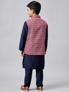 Boy's Lucky Printed Kurta set with Jacket Red