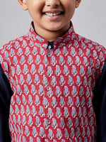 Boy's Lucky Printed Kurta set with Jacket Red