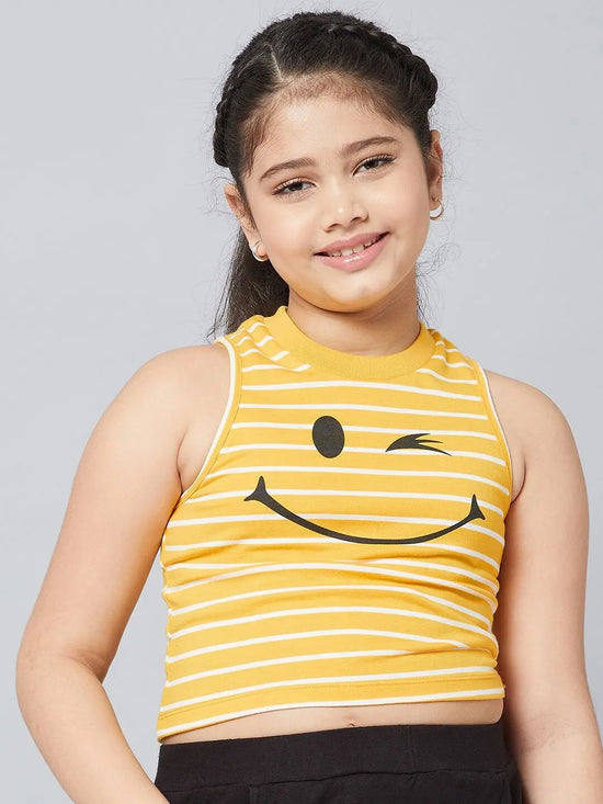 Girl's Overall Printed Top Yellow