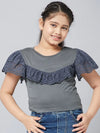 Girl's Western Grey Solid Refful Top