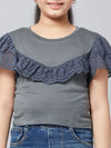 Girl's Western Grey Solid Refful Top