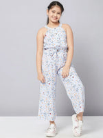 Girl's Feminine Printed Jumpsuit Blue