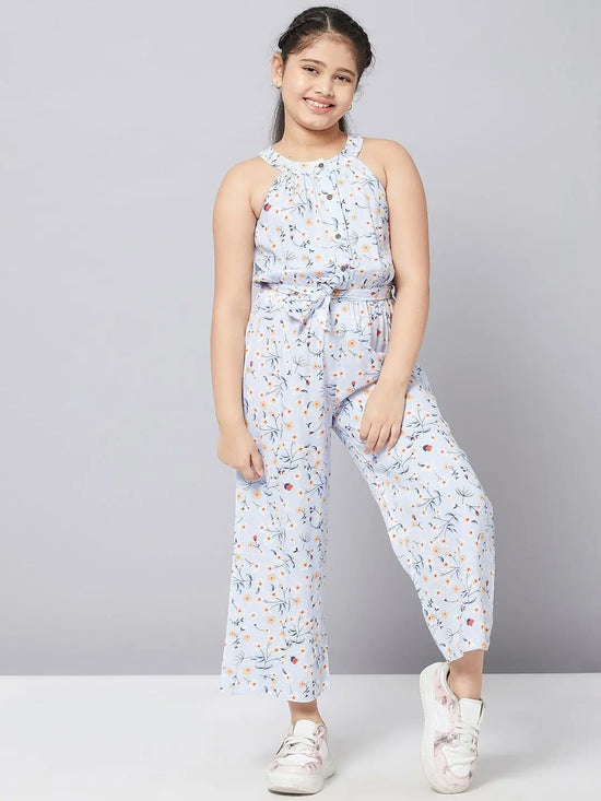 Girl's Feminine Printed Jumpsuit Blue