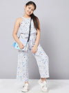 Girl's Feminine Printed Jumpsuit Blue