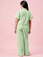 Girl's Feminine Solid Top with Plazzo Green