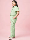 Girl's Feminine Solid Top with Plazzo Green