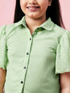 Girl's Feminine Solid Top with Plazzo Green