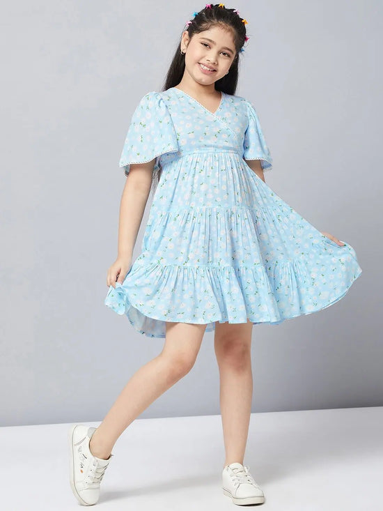 Girl's Decomposing Printed Dress Blue