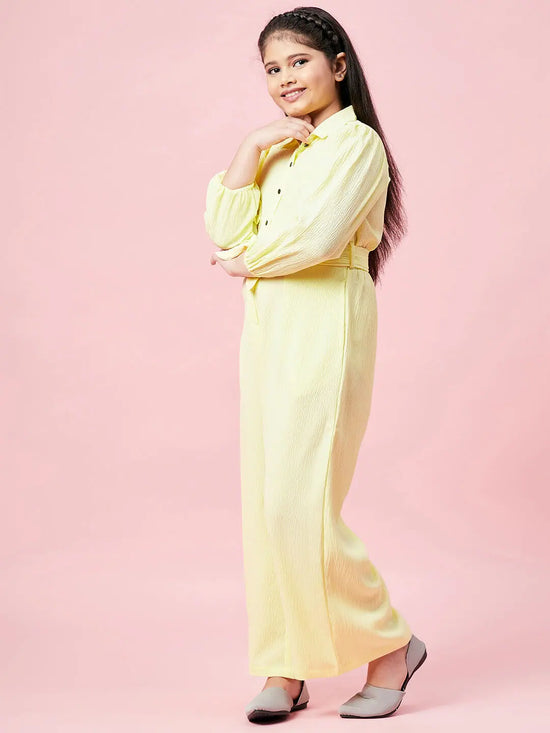 Girl's Expensive Solid Jumpsuit Yellow