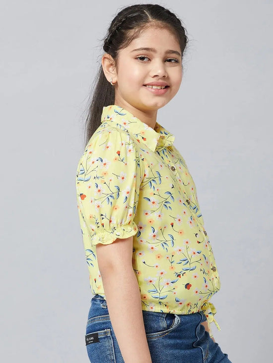 Girl's Routine Manner Printed Top Yellow