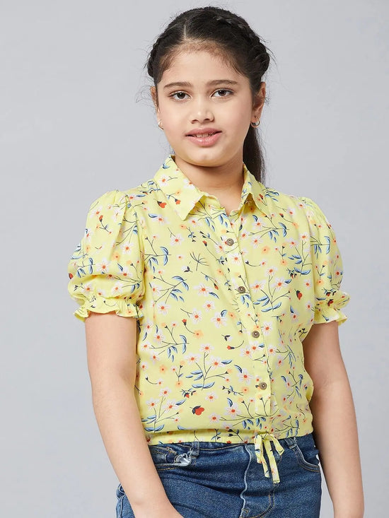 Girl's Routine Manner Printed Top Yellow