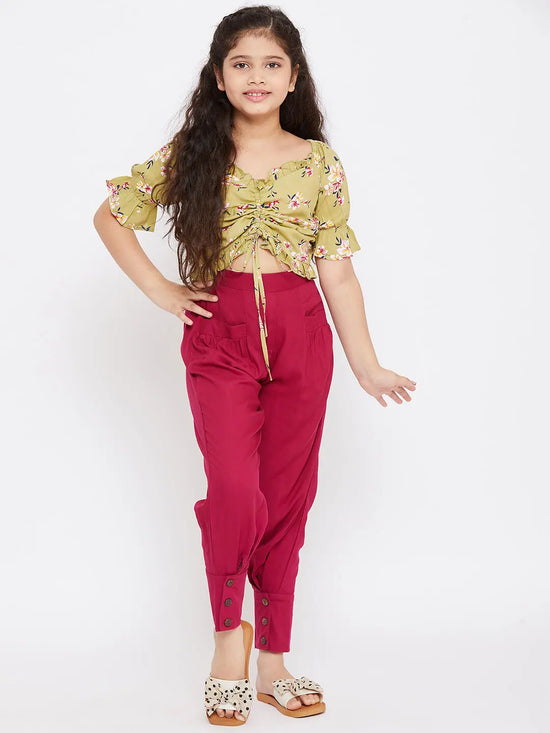 Girl's Distraction Printed Top with trousers Pant Green