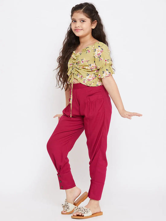 Girl's Distraction Printed Top with trousers Pant Green