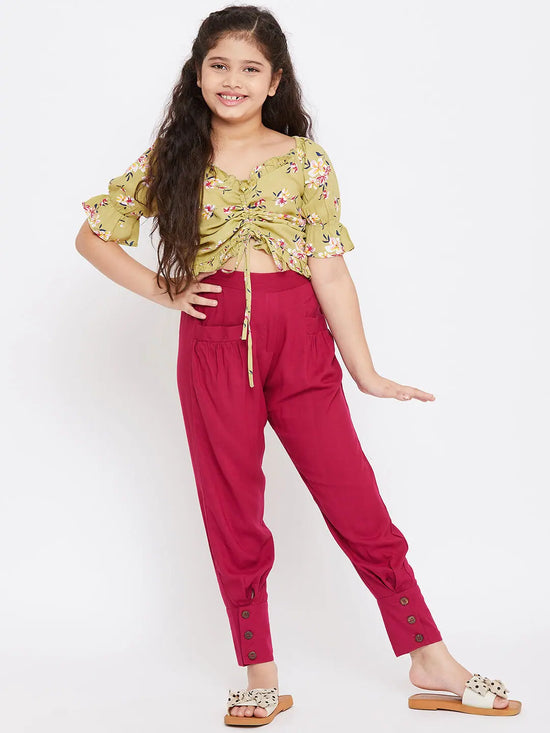 Girl's Distraction Printed Top with trousers Pant Green