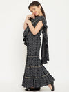 Girl's Magnificent Black Printed Layered Top with Sharara