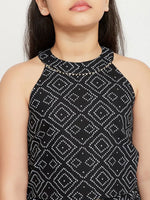 Girl's Magnificent Black Printed Layered Top with Sharara