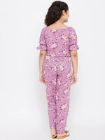 Girl's Recent Slew Printed Top with trousers Pant Purple