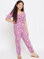 Girl's Recent Slew Printed Top with trousers Pant Purple