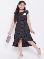 Girl's Simple Manner Printed Dress Black