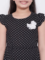 Girl's Simple Manner Printed Dress Black