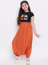 Girl's Circular Printed Top With Dhoti Pant Orange