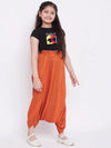 Girl's Circular Printed Top With Dhoti Pant Orange