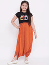 Girl's Circular Printed Top With Dhoti Pant Orange