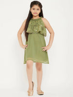 Girl's Veer Printed Dress Green