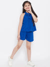 Girl's New Trend Solid Top with Shorts Blue