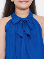 Girl's New Trend Solid Top with Shorts Blue